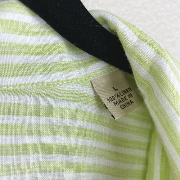 Tommy Bahama Men's Large 100% Linen Button Down Collared Shirt Green White Strip - Picture 3 of 16